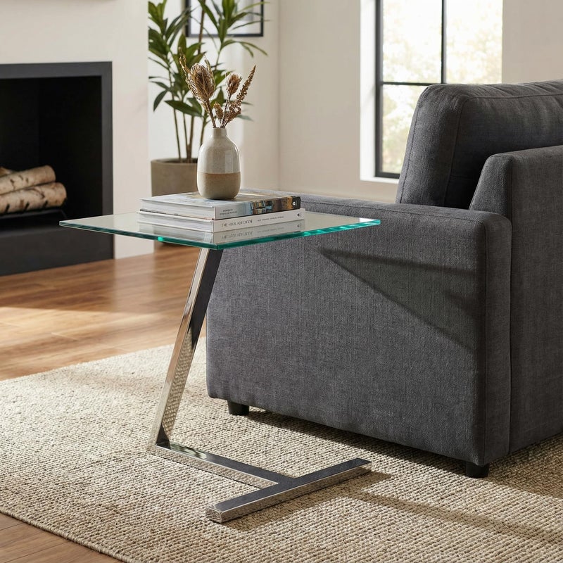 Cortesi Home Zee Square Glass End Table, 18x18x20, Chrome - Image 2